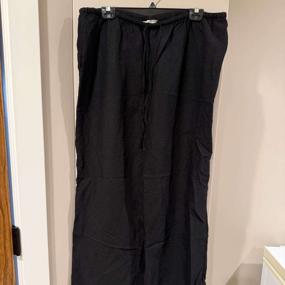 H&M Linen Blend Wide Leg Black Pant Size XL